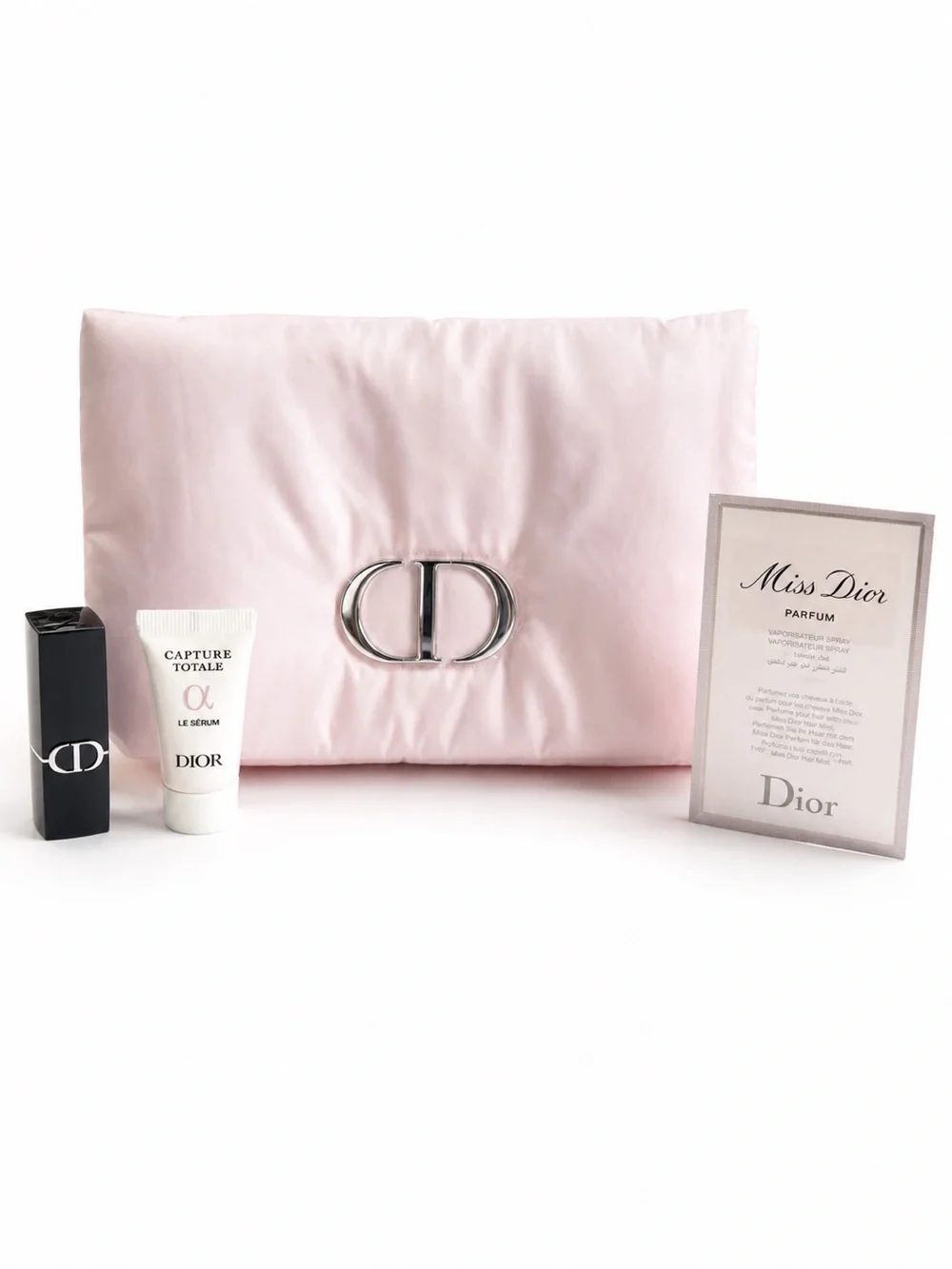 Dior Beauty 4pc Gift Set Pink CD Pouch Rouge 999 Serum Miss Dior Luxury Mini